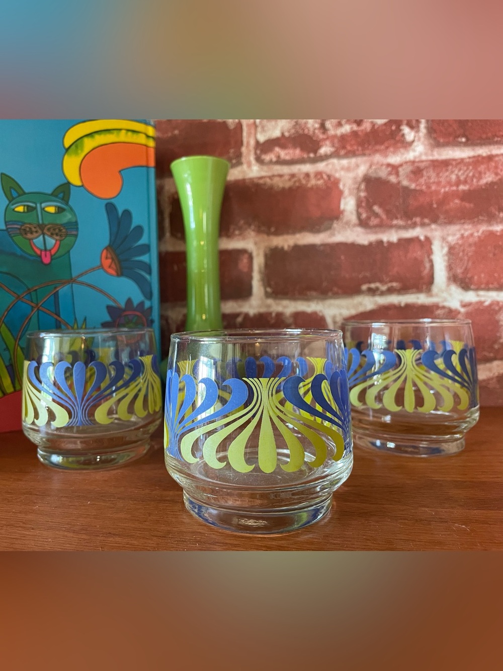 Vintage Set of 3 Psychedelic Lowball Glasses